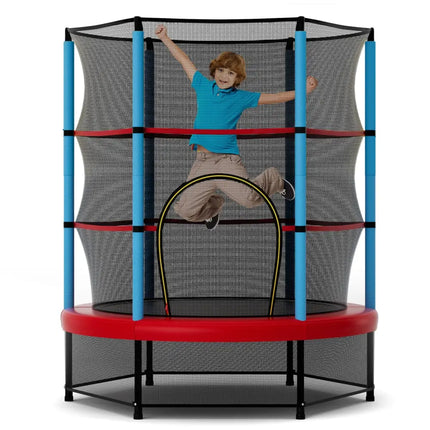 Kids Trampoline Recreational Bounce Jumper with Safety Enclosure Net-Navy - Navy - Trampolines