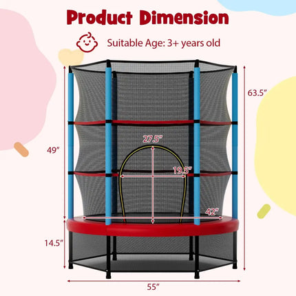 Kids Trampoline Recreational Bounce Jumper with Safety Enclosure Net-Navy - Navy - Trampolines
