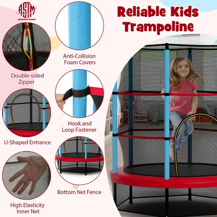 Kids Trampoline Recreational Bounce Jumper with Safety Enclosure Net-Navy - Navy - Trampolines