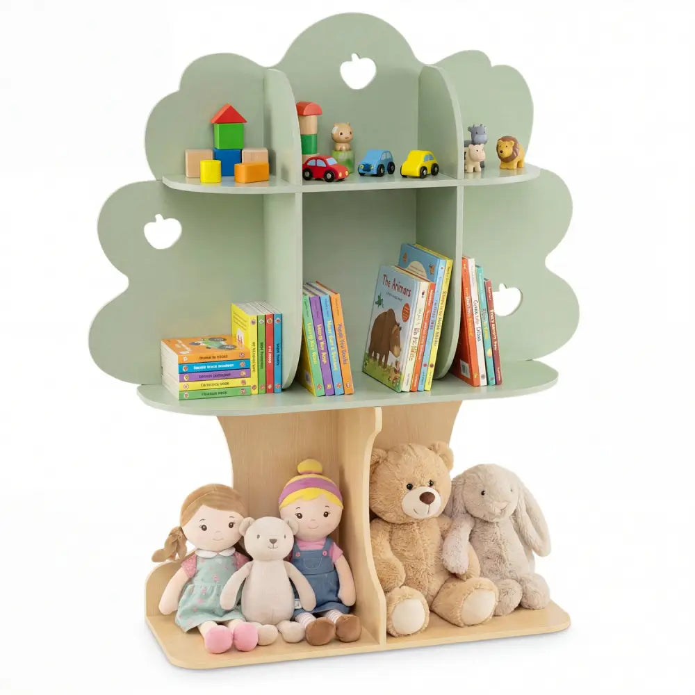 Kids Tree Bookshelf 45’’ Tall Freestanding Bookcase with Open Shelves-Green - Green - Kids Storage