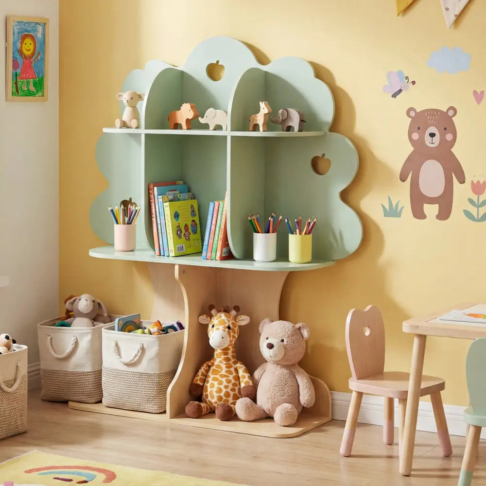 Kids Tree Bookshelf 45’’ Tall Freestanding Bookcase with Open Shelves-Green - Green - Kids Storage