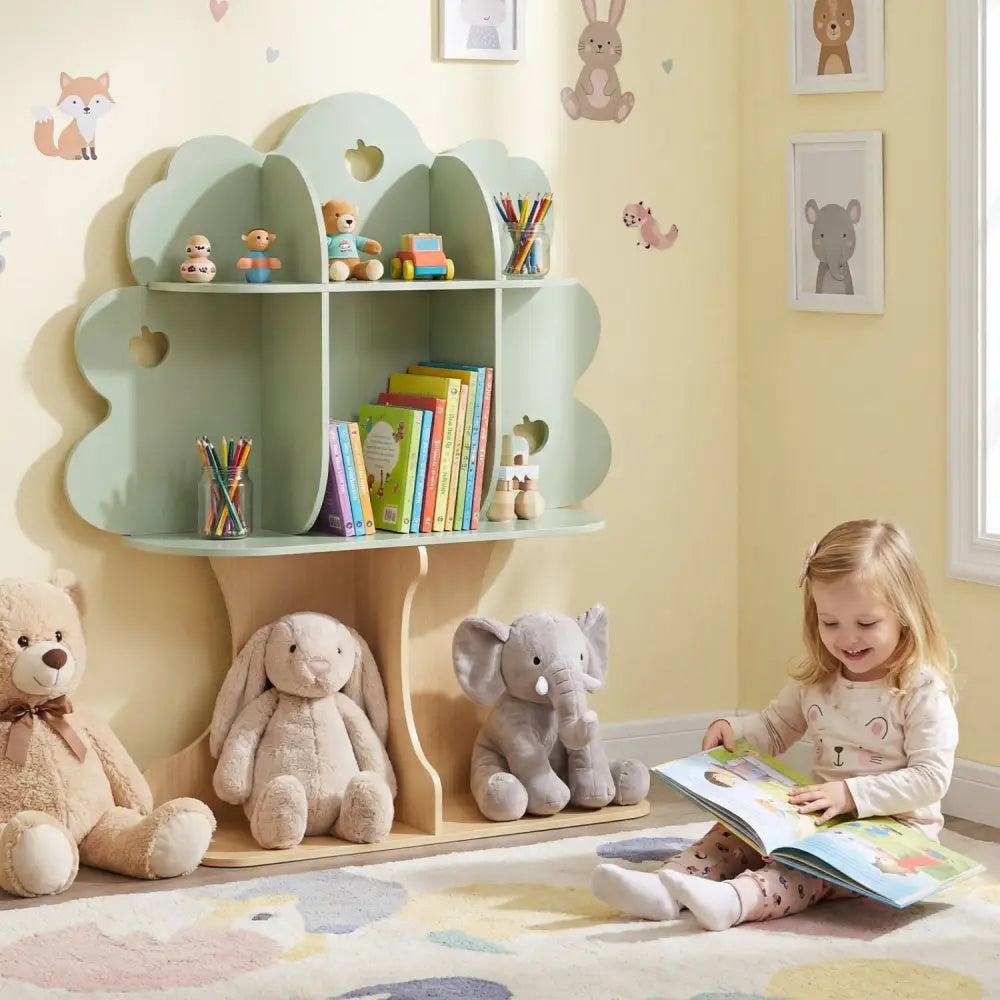 Kids Tree Bookshelf 45’’ Tall Freestanding Bookcase with Open Shelves-Green - Green - Kids Storage