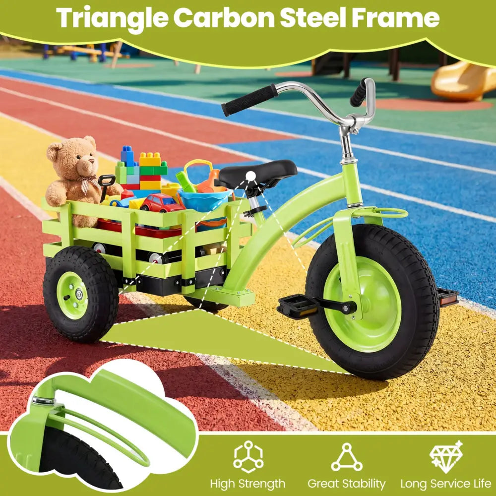 Kids Tricycle with 15 Inch Inflatable Rubber Tires -Green - Green - Push & Pedal Ride On Toys