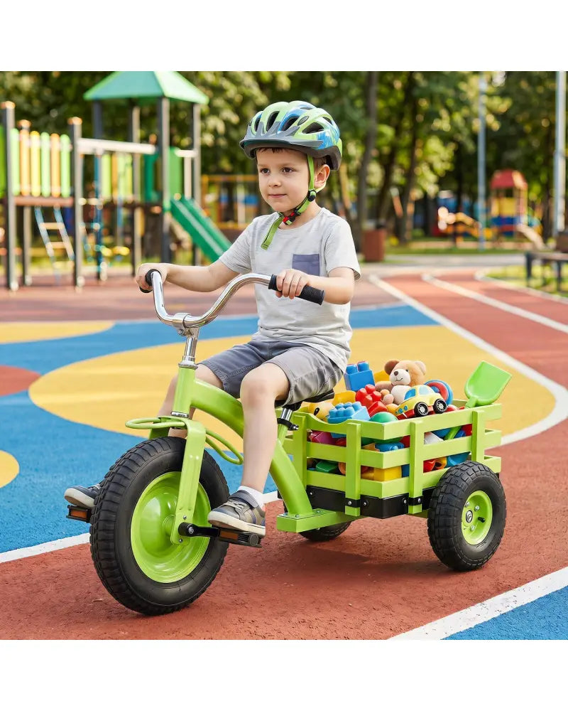 Kids Tricycle with 15 Inch Inflatable Rubber Tires -Green - Green - Push & Pedal Ride On Toys