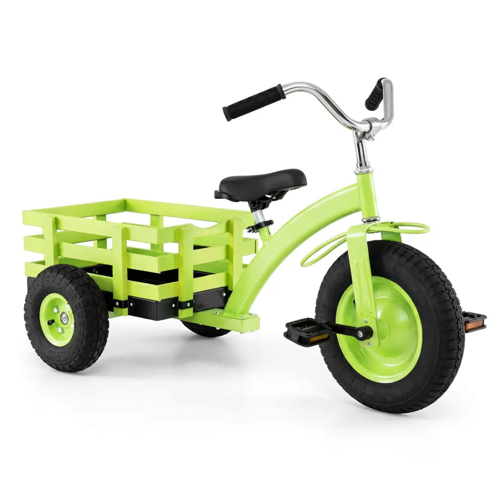 Kids Tricycle with 15 Inch Inflatable Rubber Tires -Green - Green - Push & Pedal Ride On Toys