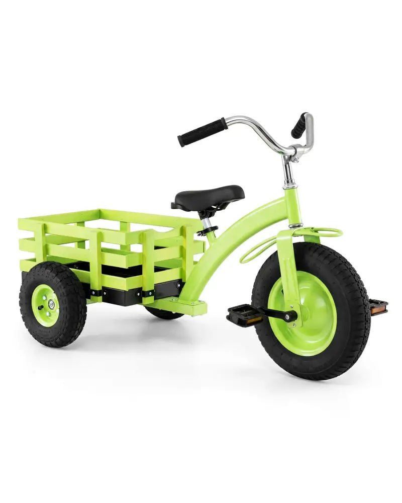 Kids Tricycle with 15 Inch Inflatable Rubber Tires -Green - Green - Push & Pedal Ride On Toys