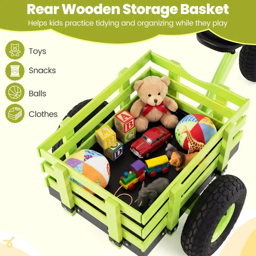 Kids Tricycle with 15 Inch Inflatable Rubber Tires -Green - Green - Push & Pedal Ride On Toys