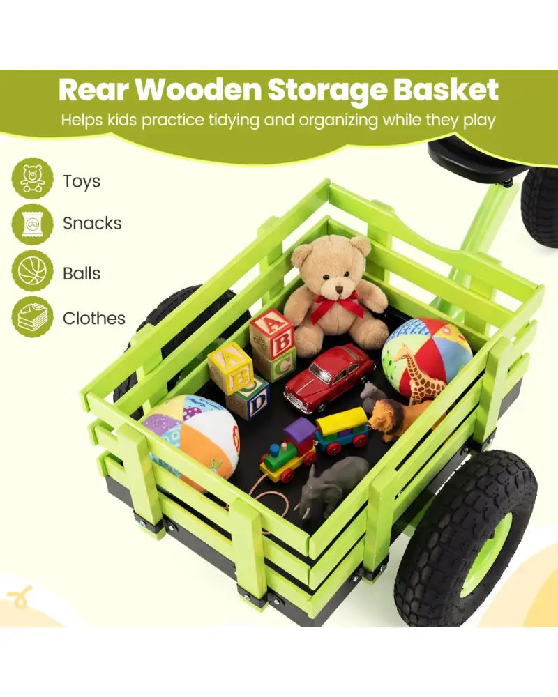 Kids Tricycle with 15 Inch Inflatable Rubber Tires -Green - Green - Push & Pedal Ride On Toys
