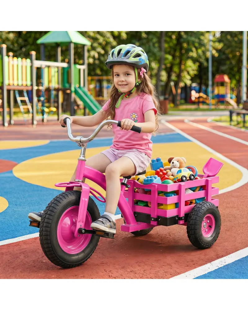 Kids Tricycle with 15 Inch Inflatable Rubber Tires -Pink - Pink - Push & Pedal Ride On Toys