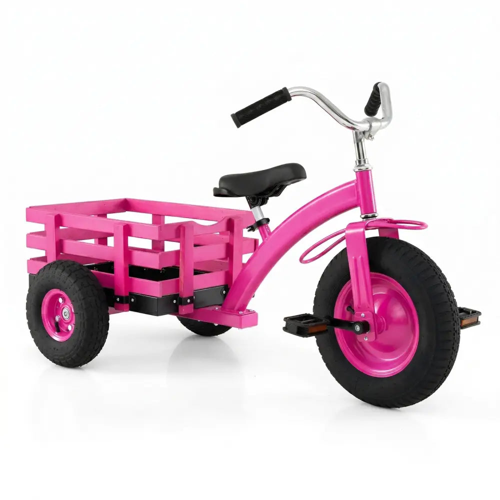 Kids Tricycle with 15 Inch Inflatable Rubber Tires -Pink - Pink - Push & Pedal Ride On Toys
