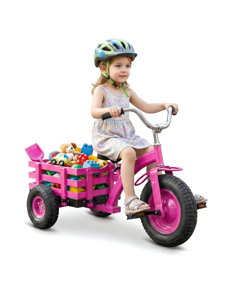 Kids Tricycle with 15 Inch Inflatable Rubber Tires -Pink - Pink - Push & Pedal Ride On Toys