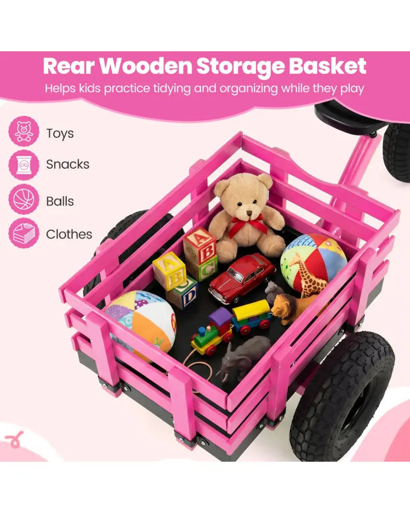 Kids Tricycle with 15 Inch Inflatable Rubber Tires -Pink - Pink - Push & Pedal Ride On Toys