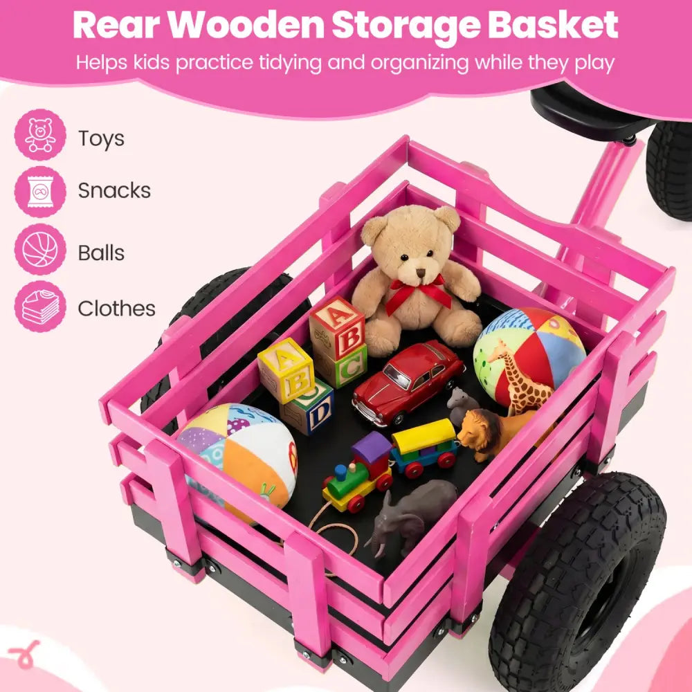 Kids Tricycle with 15 Inch Inflatable Rubber Tires -Pink - Pink - Push & Pedal Ride On Toys