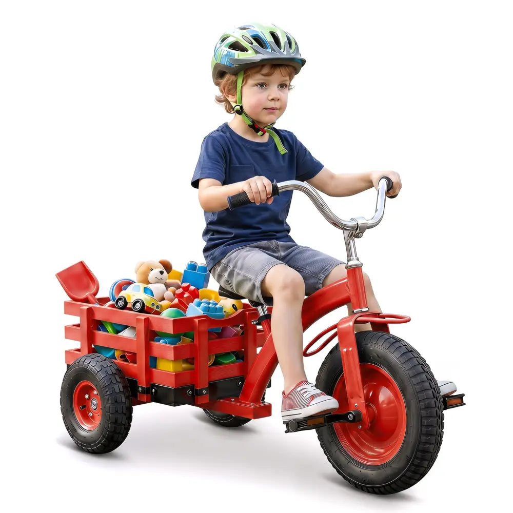 Kids Tricycle with 15 Inch Inflatable Rubber Tires-Red - Red - Push & Pedal Ride On Toys
