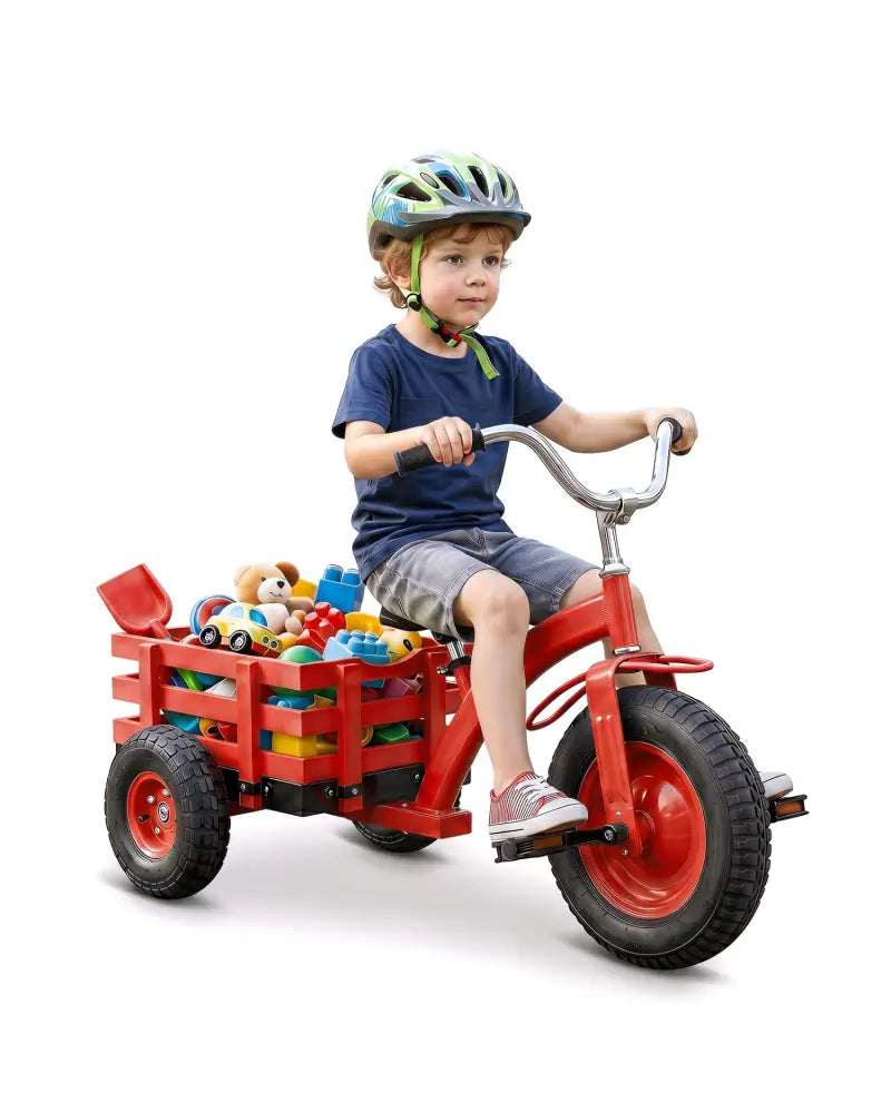 Kids Tricycle with 15 Inch Inflatable Rubber Tires-Red - Red - Push & Pedal Ride On Toys