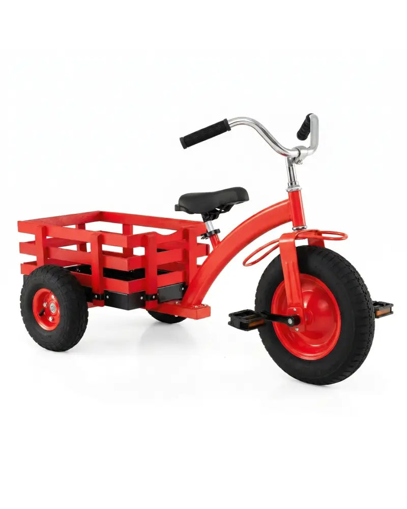 Kids Tricycle with 15 Inch Inflatable Rubber Tires-Red - Red - Push & Pedal Ride On Toys