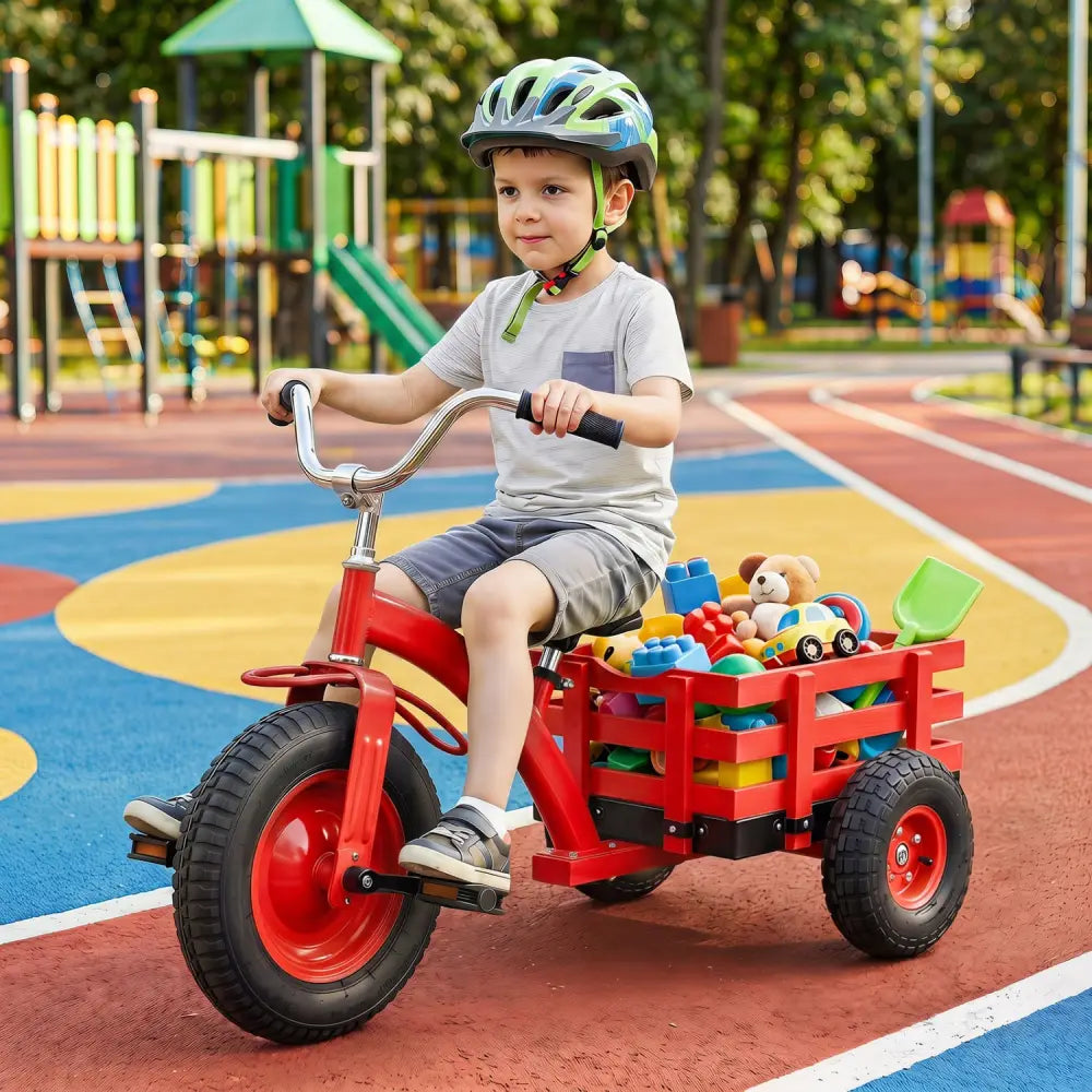 Kids Tricycle with 15 Inch Inflatable Rubber Tires-Red - Red - Push & Pedal Ride On Toys