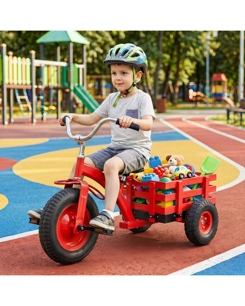 Kids Tricycle with 15 Inch Inflatable Rubber Tires-Red - Red - Push & Pedal Ride On Toys