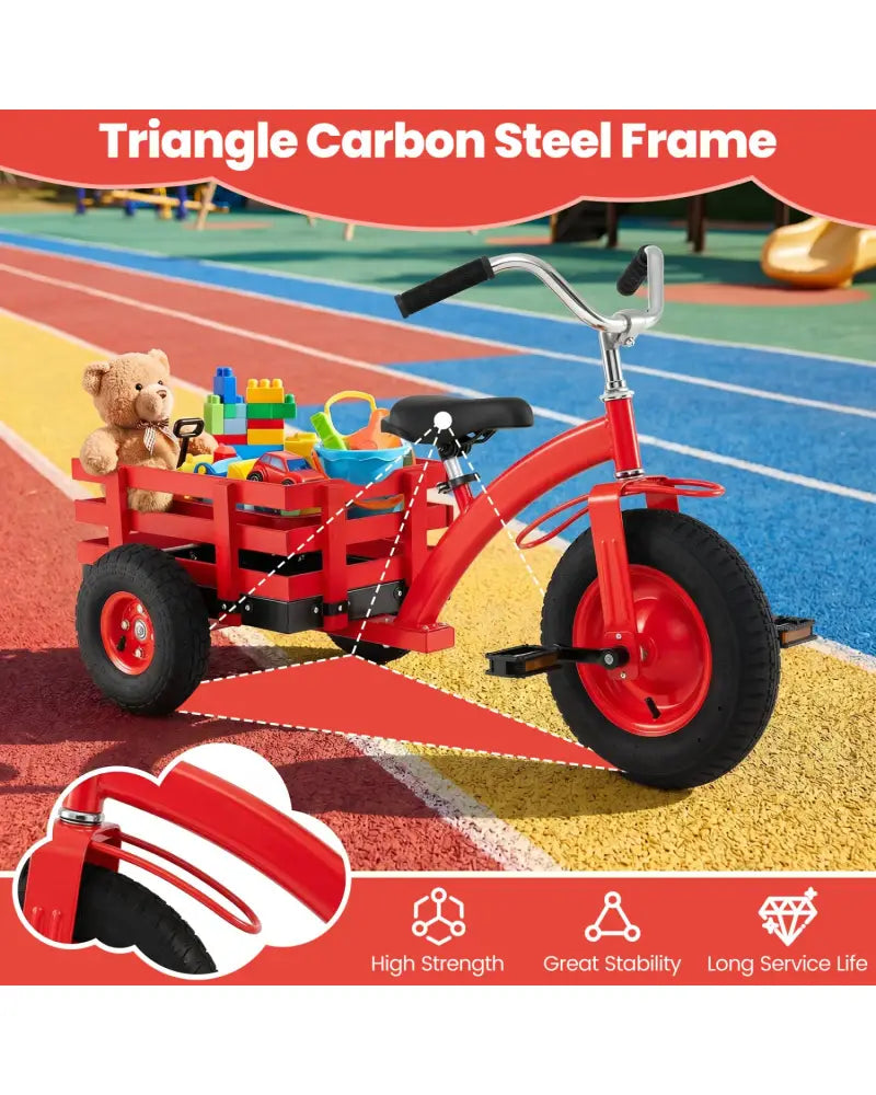 Kids Tricycle with 15 Inch Inflatable Rubber Tires-Red - Red - Push & Pedal Ride On Toys