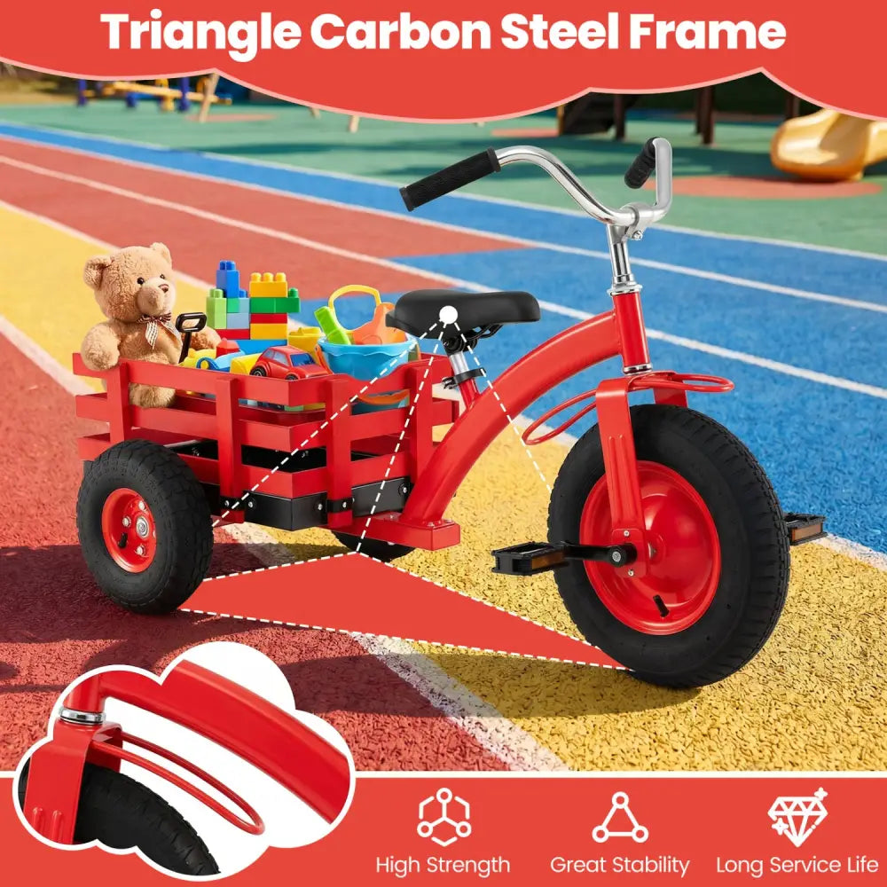 Kids Tricycle with 15 Inch Inflatable Rubber Tires-Red - Red - Push & Pedal Ride On Toys