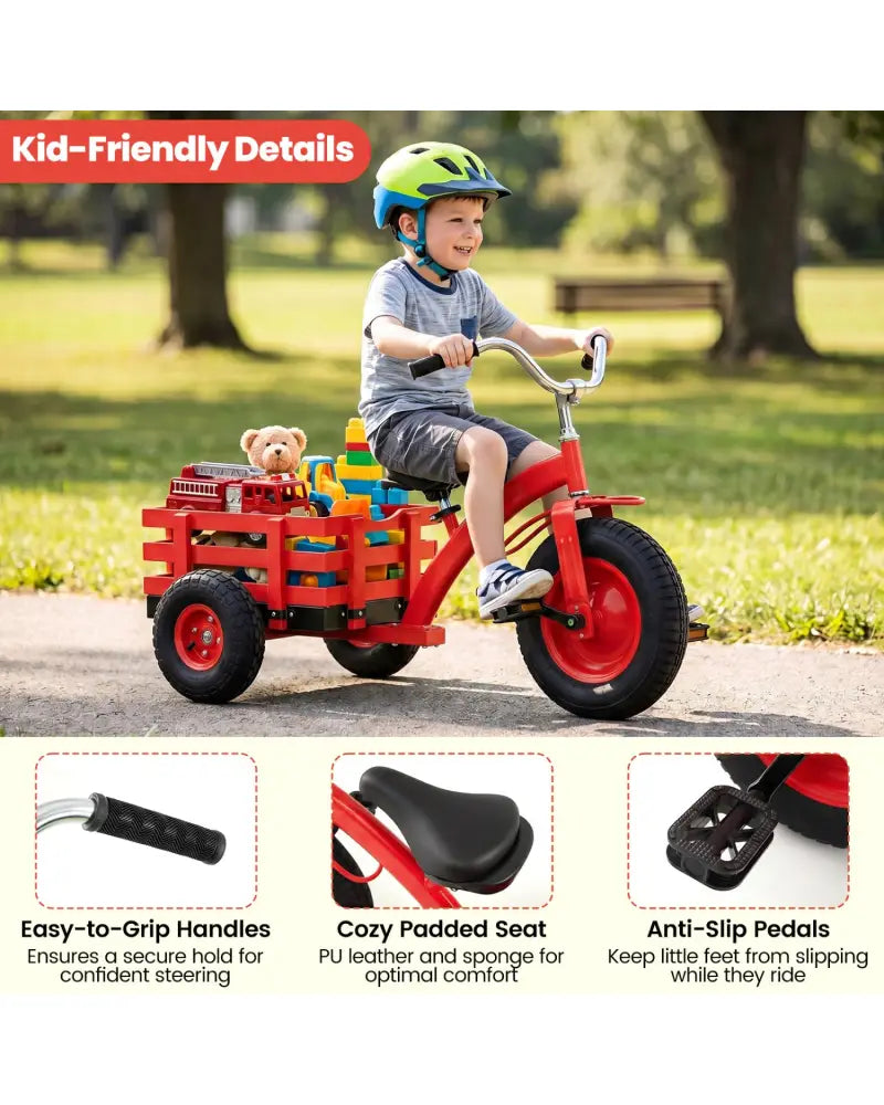 Kids Tricycle with 15 Inch Inflatable Rubber Tires-Red - Red - Push & Pedal Ride On Toys