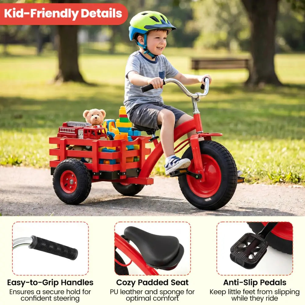 Kids Tricycle with 15 Inch Inflatable Rubber Tires-Red - Red - Push & Pedal Ride On Toys