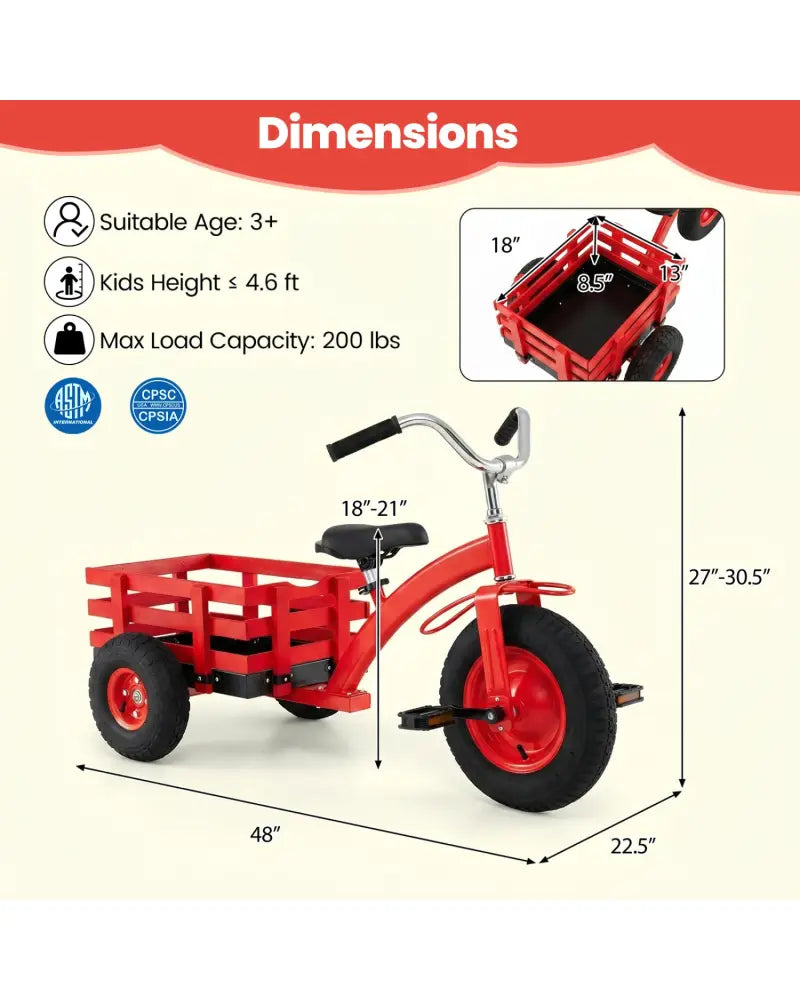 Kids Tricycle with 15 Inch Inflatable Rubber Tires-Red - Red - Push & Pedal Ride On Toys