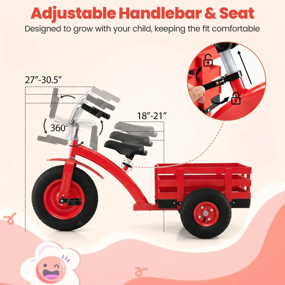 Kids Tricycle with 15 Inch Inflatable Rubber Tires-Red - Red - Push & Pedal Ride On Toys