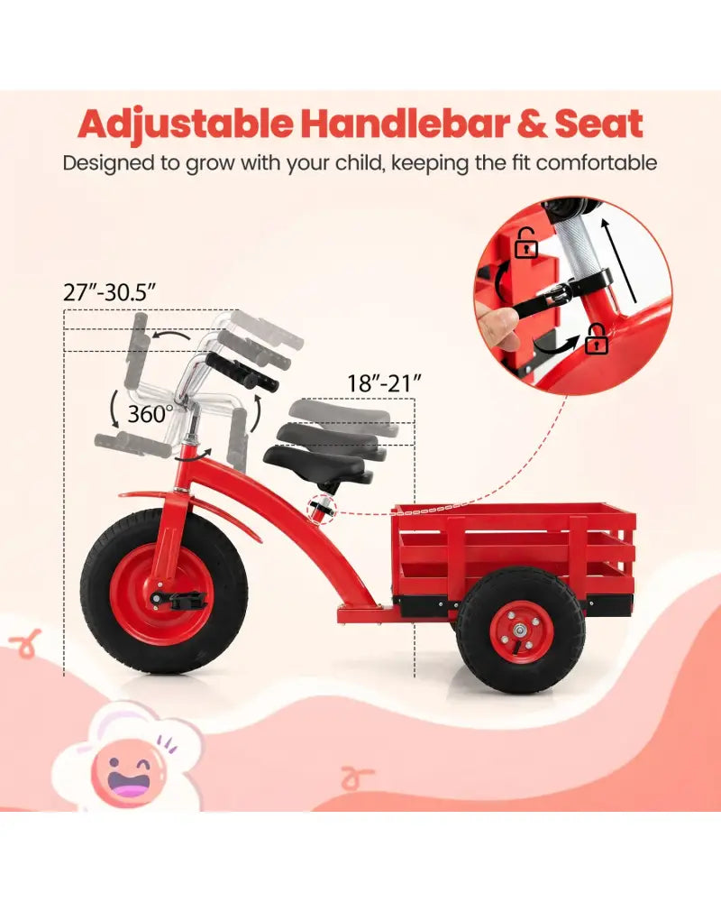 Kids Tricycle with 15 Inch Inflatable Rubber Tires-Red - Red - Push & Pedal Ride On Toys