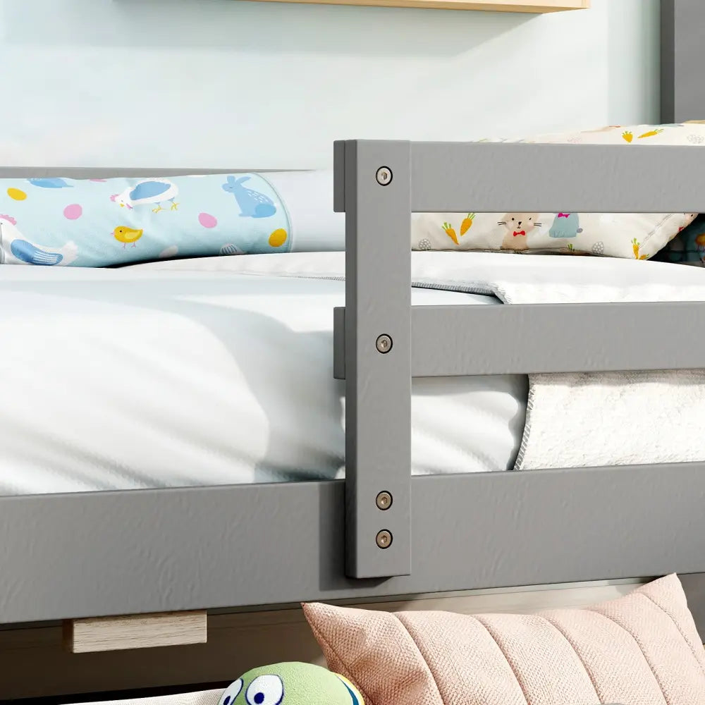 Kids Twin Size Bed with 2 Drawers Solid Wood Bed with Blackboard-Gray - Gray - Toddler Beds