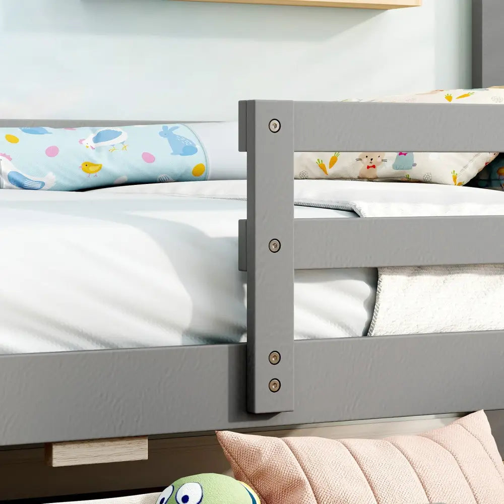 Kids Twin Size Bed with 2 Drawers Solid Wood Bed with Blackboard-Gray - Gray - Toddler Beds