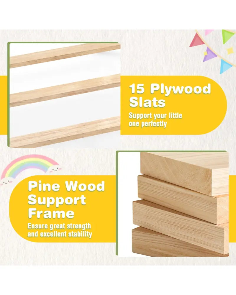 Kids Twin Size Bed with Trundle with Bookshelf and 2-Step Ladder 15 Plywood Slats for Girls and Boys-White - White