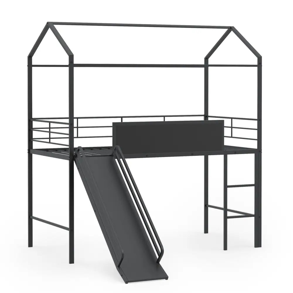 Kids Twin Size Loft Bed with Ladder and Slide for Bedroom-Black - Black - Toddler Beds