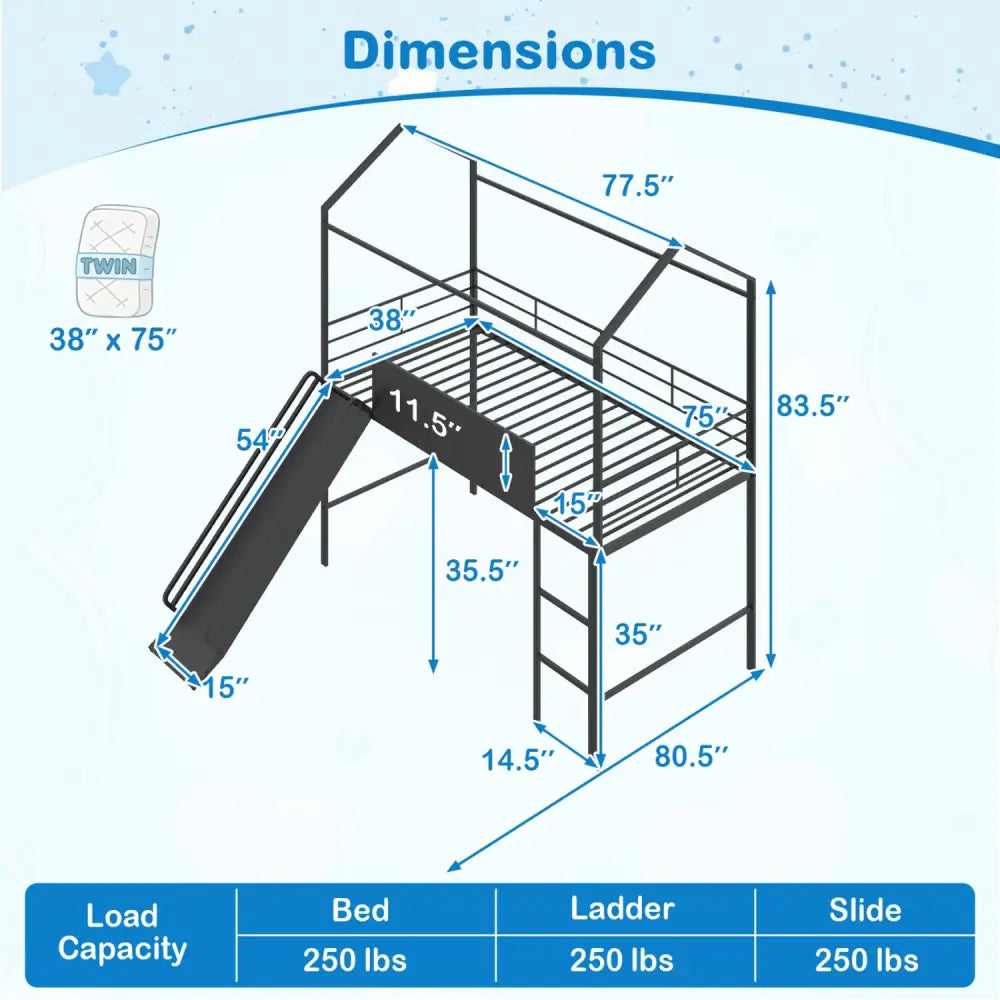 Kids Twin Size Loft Bed with Ladder and Slide for Bedroom-Black - Black - Toddler Beds