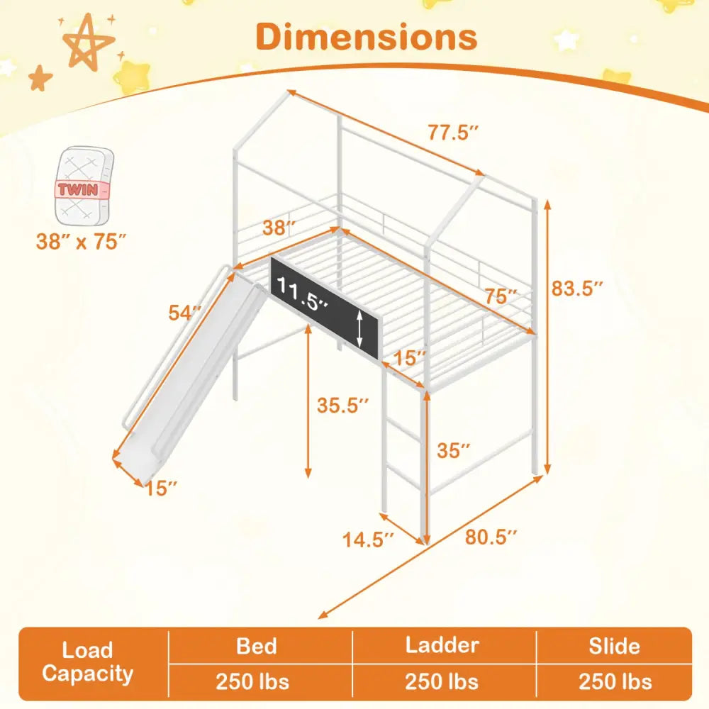 Kids Twin Size Loft Bed with Ladder and Slide for Bedroom-White - White - Toddler Beds
