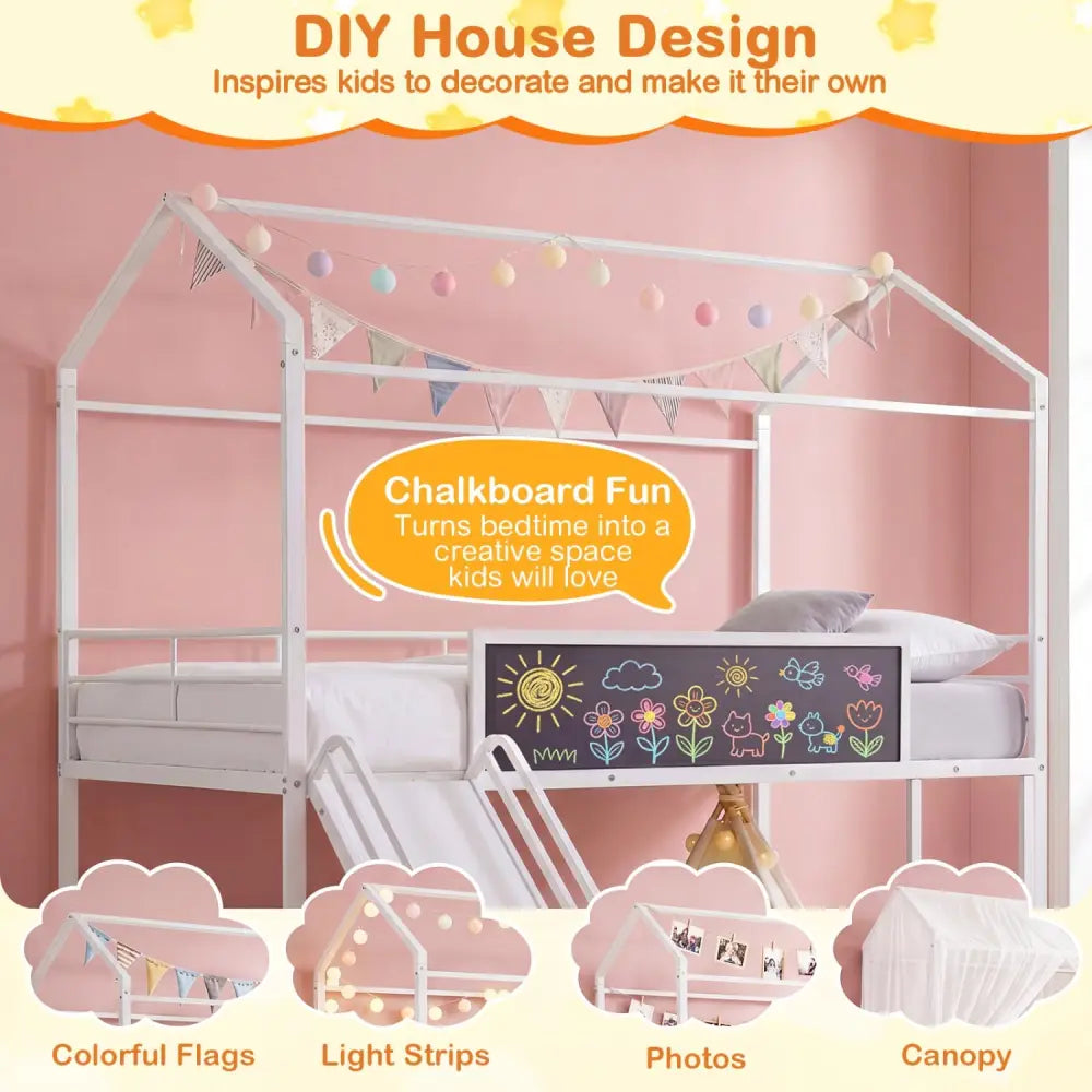Kids Twin Size Loft Bed with Ladder and Slide for Bedroom-White - White - Toddler Beds