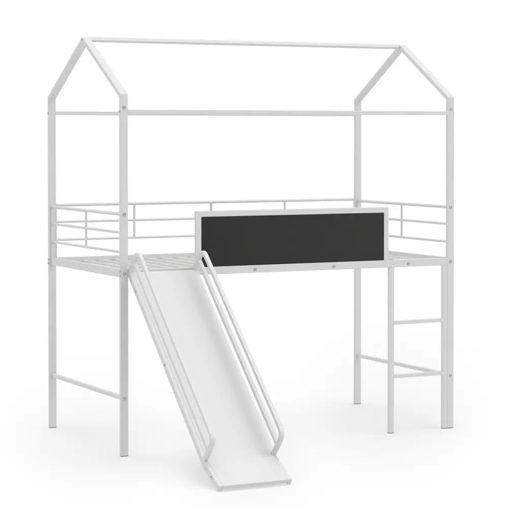 Kids Twin Size Loft Bed with Ladder and Slide for Bedroom-White - White - Toddler Beds