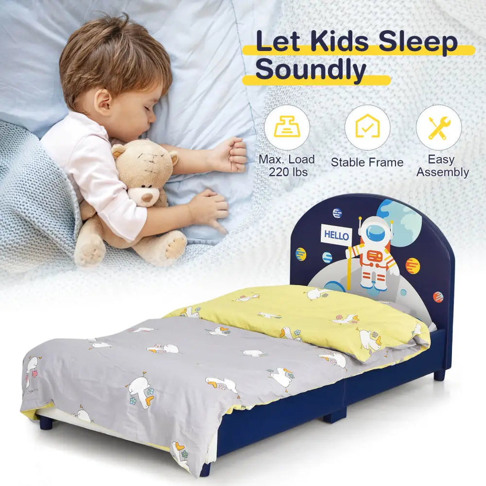 Kids Upholstered Platform Bed with Headboard and Footboard - Dark Blue - Toddler Beds