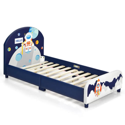 Kids Upholstered Platform Bed with Headboard and Footboard - Dark Blue - Toddler Beds