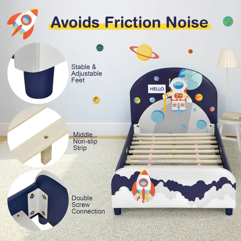 Kids Upholstered Platform Bed with Headboard and Footboard - Dark Blue - Toddler Beds