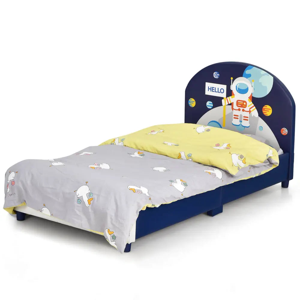 Kids Upholstered Platform Bed with Headboard and Footboard - Dark Blue - Toddler Beds