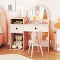 Kids Vanity Desk and Chair Set with Lights Open Shelves-Pink - Pink - Kids Vanities