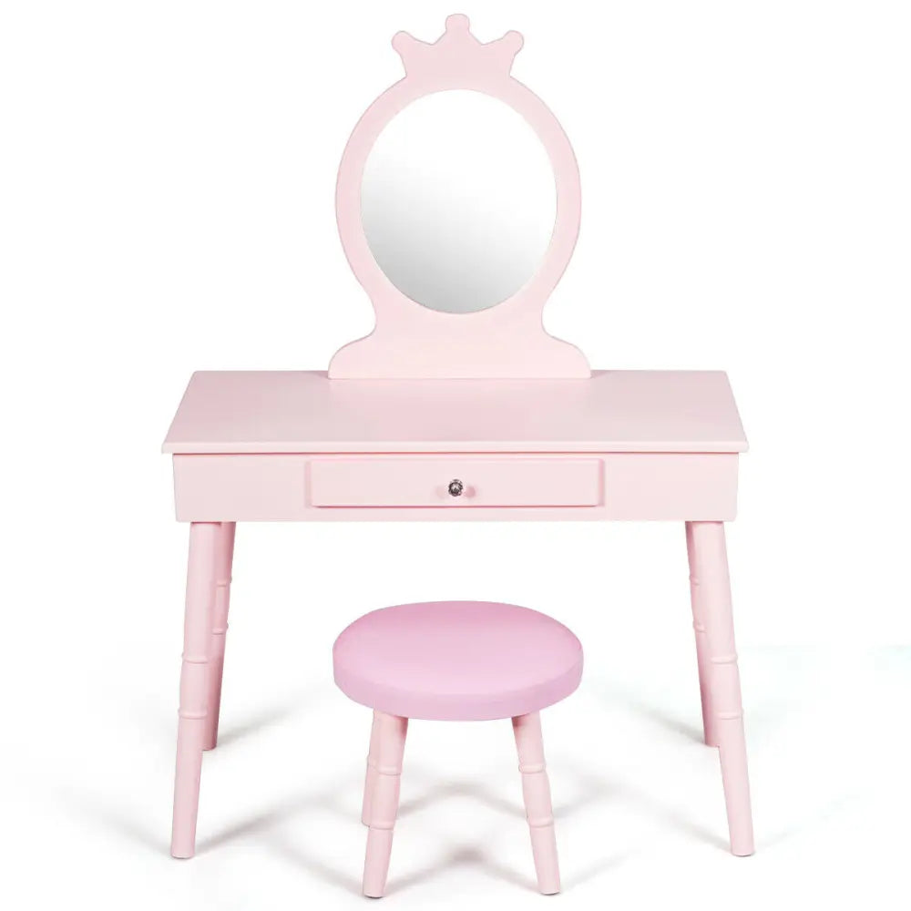 Kids Vanity Makeup Table and Chair Set Make Up Stool - Pink - Kids Vanities