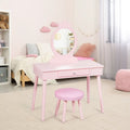 Kids Vanity Makeup Table and Chair Set Make Up Stool - Pink - Kids Vanities