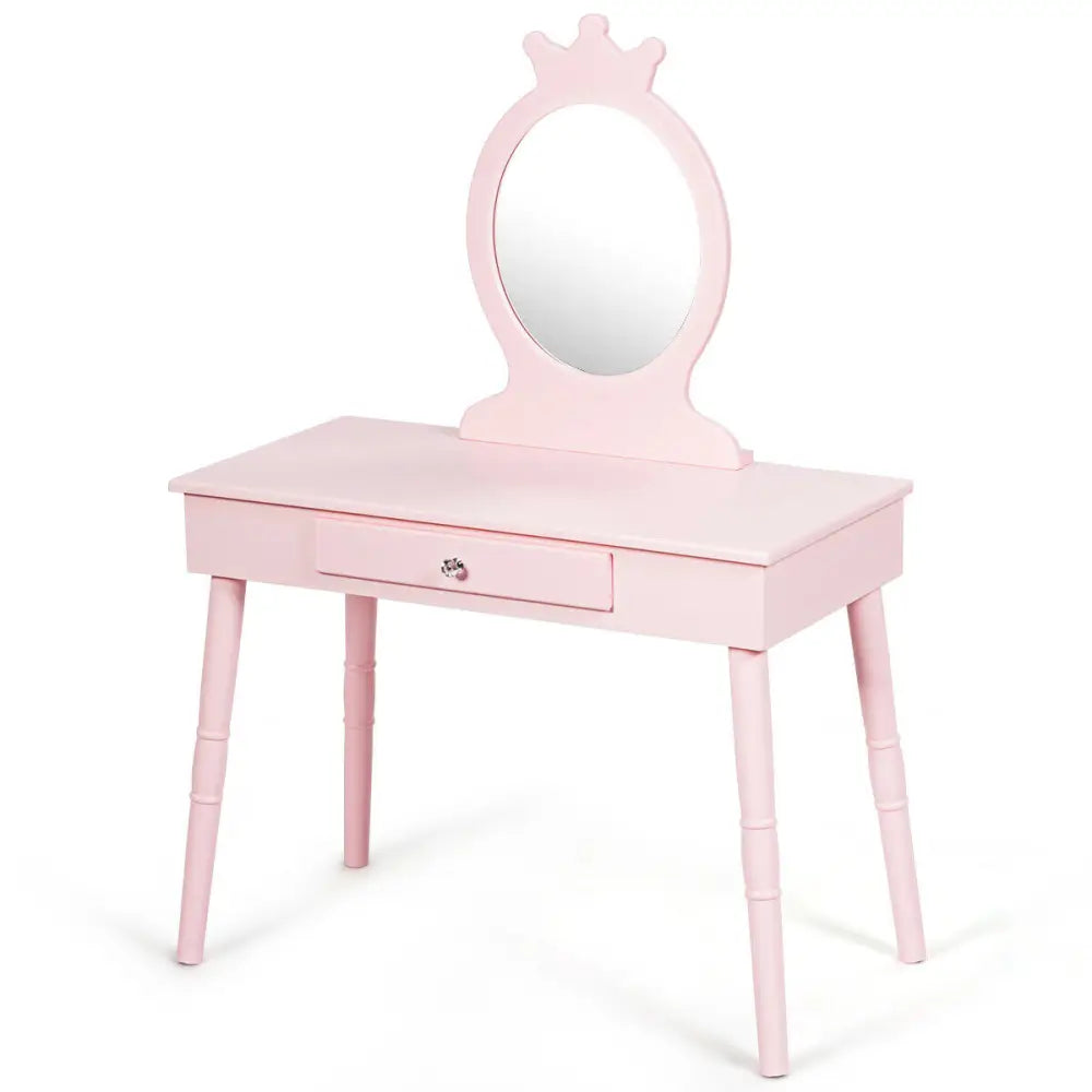 Kids Vanity Makeup Table and Chair Set Make Up Stool - Pink - Kids Vanities