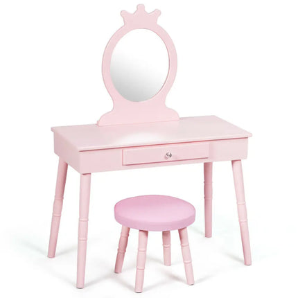 Kids Vanity Makeup Table and Chair Set Make Up Stool - Pink - Kids Vanities