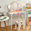 Kids Vanity Princess Makeup Dressing Table Chair Set with Tri-fold Mirror-White - White - Kids Vanities