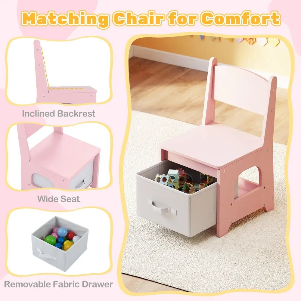 Kids Vanity Set Princess Girls Makeup Vanity Desk with Chair and 3-Color LED Lighted Mirror-Pink - Pink - Kids Vanities
