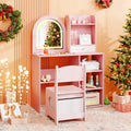 Kids Vanity Set Princess Girls Makeup Vanity Desk with Chair and 3-Color LED Lighted Mirror-Pink - Pink - Kids Vanities