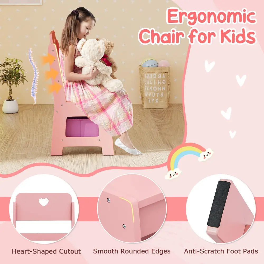Kids Vanity Set with Colorful LED Lights Princess Makeup Dressing Table with Chair-Pink - Pink - Kids Vanities